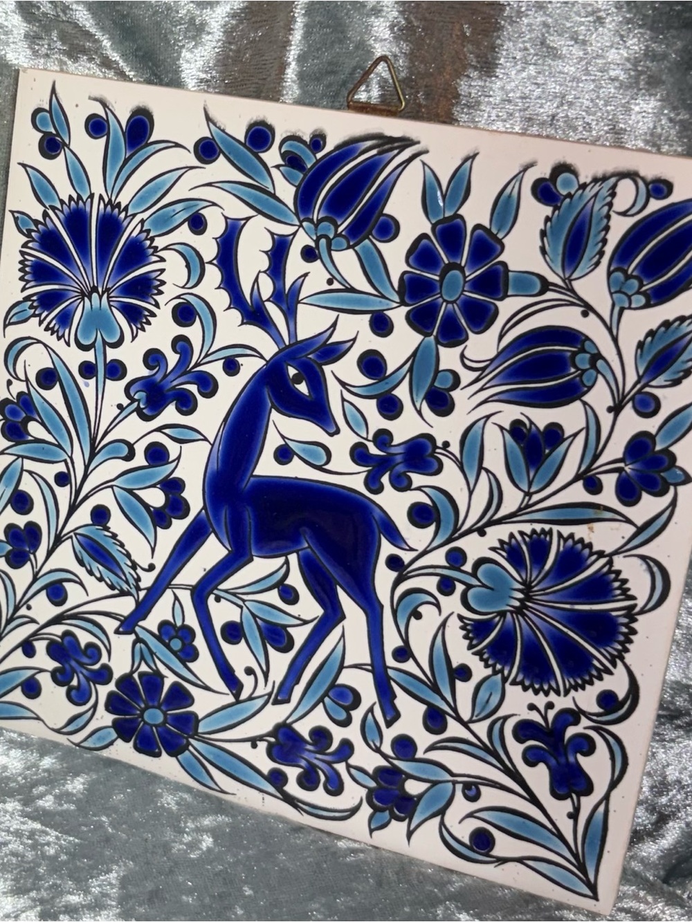 Vintage Troulis Rhodes Greek Ceramic Art Tile Plaque Deer of Rhodes (PAIR)